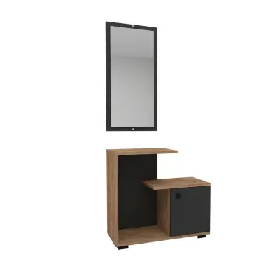 Ales Dresuar Console Table with Cabinet, Shelves and Mirror - Atlantic Pine / Anthracite