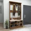 Amelia Hallway Coat Rack with Shelves - Light Walnut / Beige