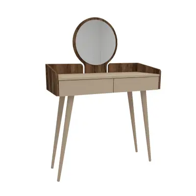 Burim Makeup Vanity Table with Mirror - Light Walnut / Beige