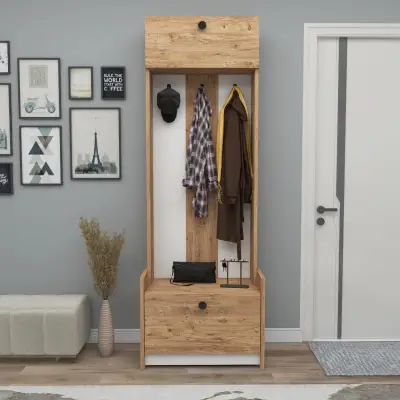 Edessa Hallway Coat Rack with Cabinet - Atlantic Pine / White