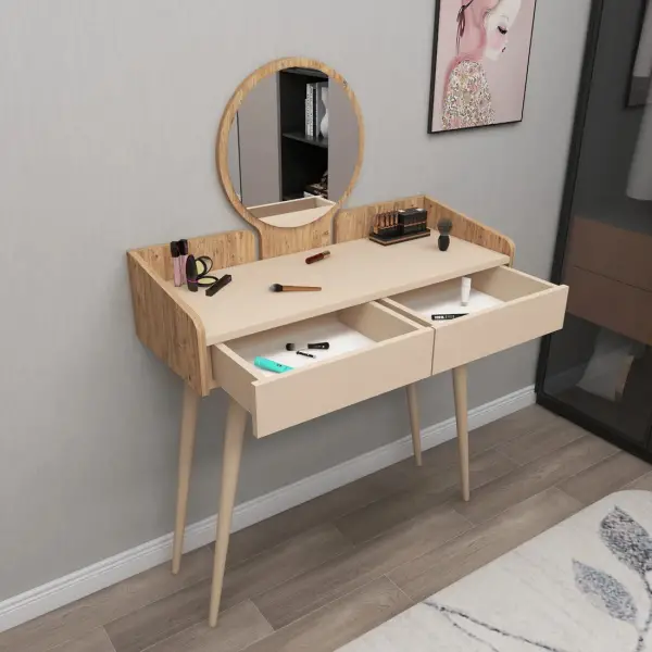 Burim Makeup Vanity Table with Mirror - Atlantic Pine / Beige