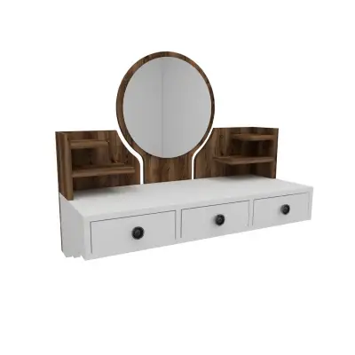 Cosmo Makeup Vanity Table with Mirror - Light Walnut / White