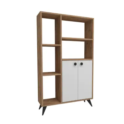 Melantha Bookcase with Cabinets and Shelves - Atlantic Pine / White