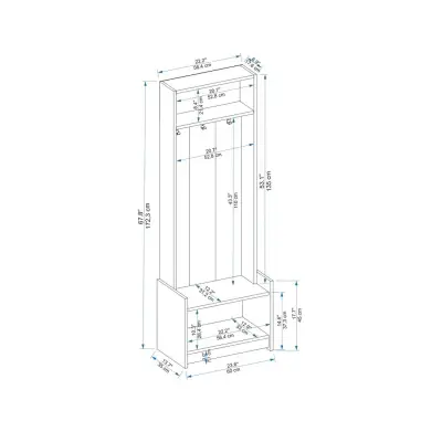 Edessa Hallway Coat Rack with Cabinet - Light Walnut / Beige