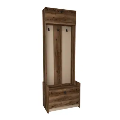 Edessa Hallway Coat Rack with Cabinet - Light Walnut / Beige