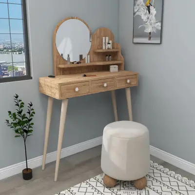 Vetone Makeup Vanity Table with Mirror - Atlantic Pine