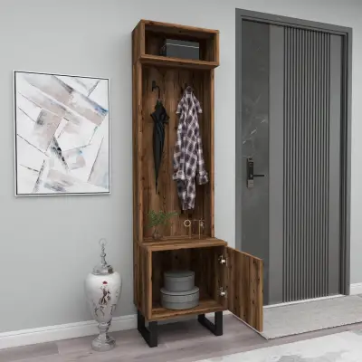 Zosime Hallway Coat Rack with Cabinet - Light Walnut