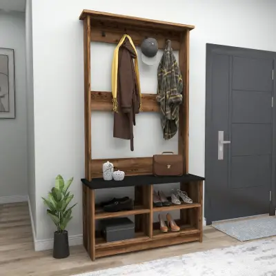 Amelia Hallway Coat Rack with Shelves - Light Walnut / Black