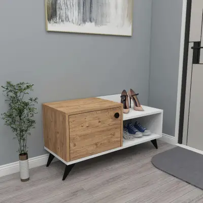 Cepos Shoe Storage Shelf with Cabinet -  Atlantic Pine / White