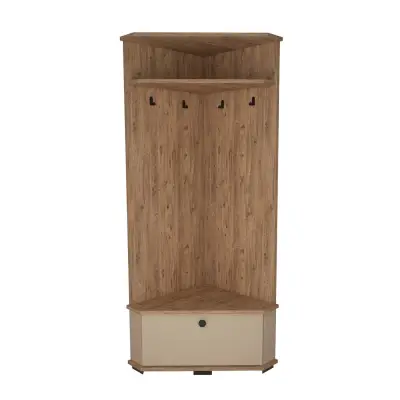 Reina Corner Hallway Coat Rack with Cabinet - Atlantic Pine / Beige