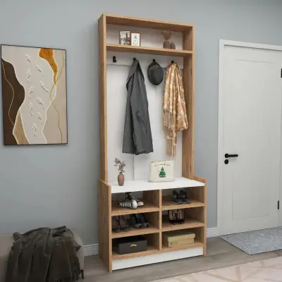 Edrice Hallway Coat Rack with Shelves - Atlantic Pine / White