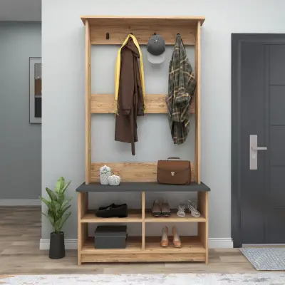 Amelia Hallway Coat Rack with Shelves - Atlantic Pine / Anthracite