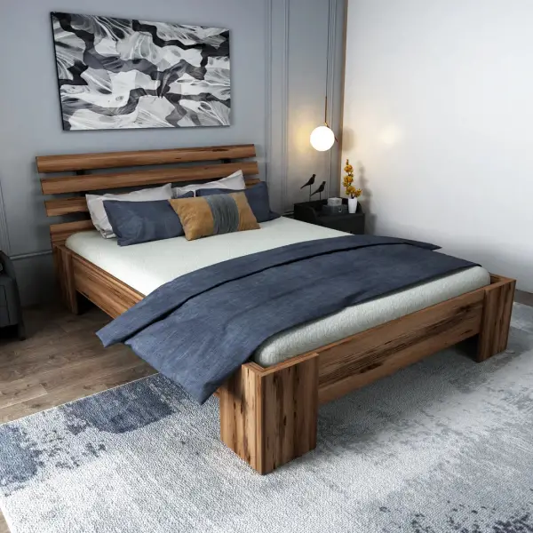 Megan Double Bedstead Bed Frame with Headboard - Light Walnut