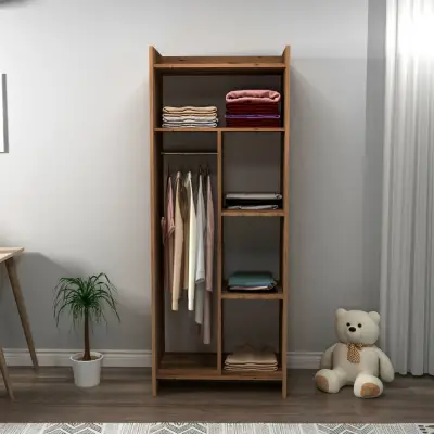 Babel Wardrobe with Cabinets and Shelves - Light Walnut / Beige