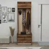 Edessa Hallway Coat Rack with Cabinet - Light Walnut / Beige