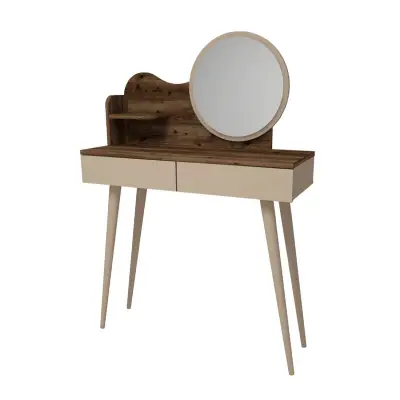 Aron Makeup Vanity Table with Mirror - Light Walnut / Beige