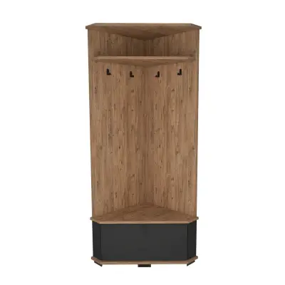 Reina Corner Hallway Coat Rack with Cabinet - Atlantic Pine / Anthracite