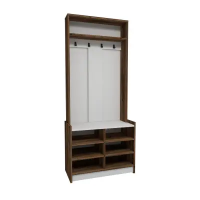 Edrice Hallway Coat Rack with Shelves - Light Walnut / White