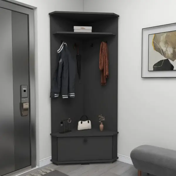 Reina Corner Hallway Coat Rack with Cabinet - Anthracite