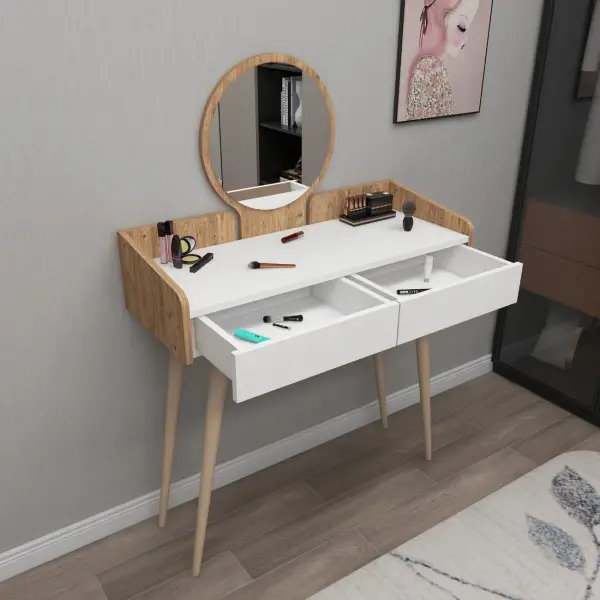 Burim Makeup Vanity Table with Mirror - Atlantic Pine / White