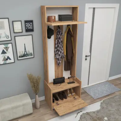 Edessa Hallway Coat Rack with Cabinet - Atlantic Pine / White