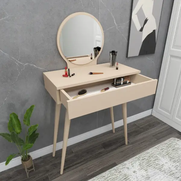 Novae Makeup Vanity Table with Mirror - Beige