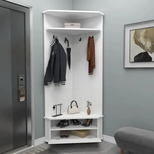 Reina Corner Hallway Coat Rack with Cabinet