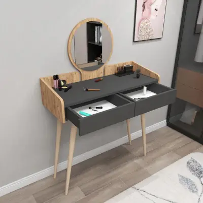 Burim Makeup Vanity Table with Mirror - Atlantic Pine / Anthracite