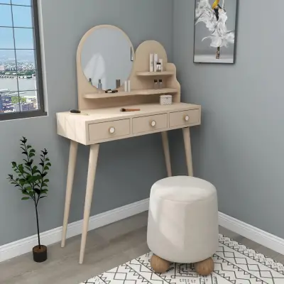 Vetone Makeup Vanity Table with Mirror - Beige