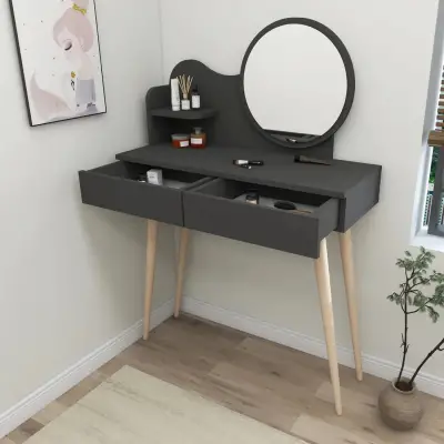 Aron Makeup Vanity Table with Mirror - Anthracite