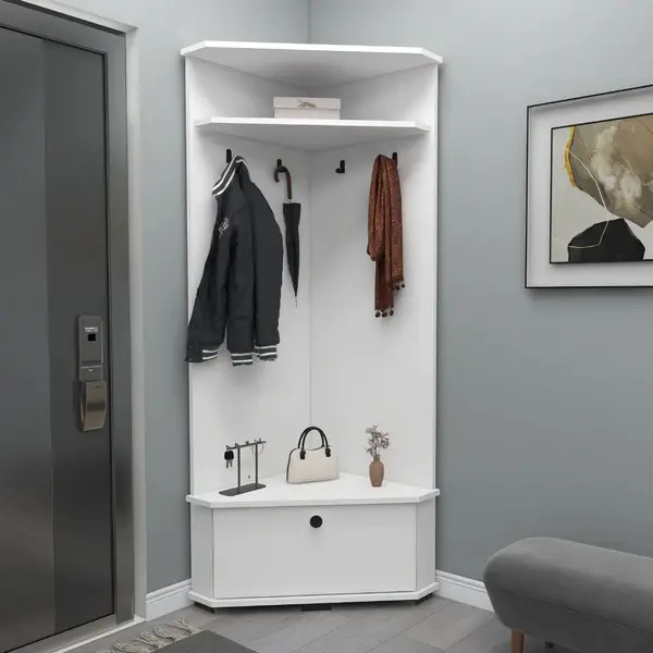 Reina Corner Hallway Coat Rack with Cabinet