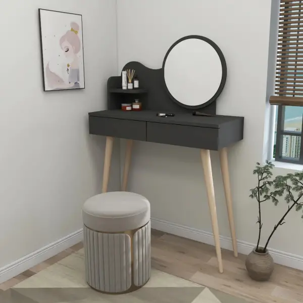 Aron Makeup Vanity Table with Mirror - Anthracite