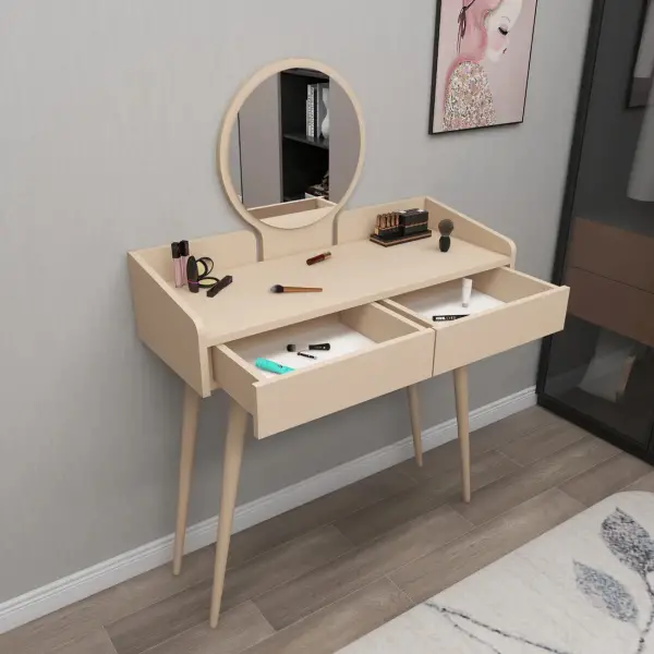 Burim Makeup Vanity Table with Mirror - Beige