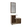 Ales Dresuar Console Table with Cabinet, Shelves and Mirror - Light Walnut / Beige