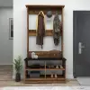 Amelia Hallway Coat Rack with Shelves - Light Walnut / Black