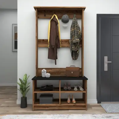 Amelia Hallway Coat Rack with Shelves - Light Walnut / Black