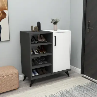 Fiona Shoe Storage Shelf with Cabinet - White / Anthracite