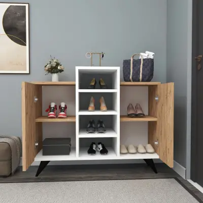 Minta Shoe Storage Shelf with Cabinet - Atlantic Pine / White