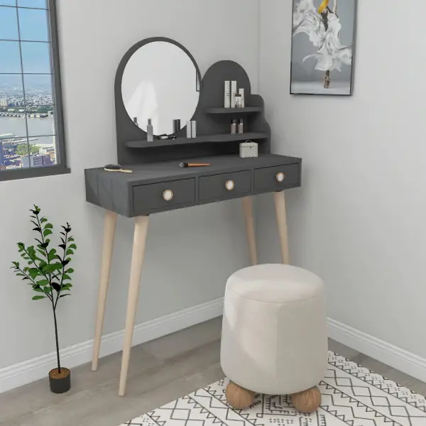 Vetone Makeup Vanity Table with Mirror -  Anthracite