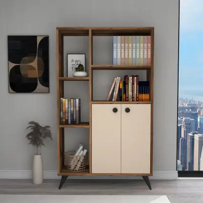 Melantha Bookcase with Cabinets and Shelves - Light Walnut / Beige