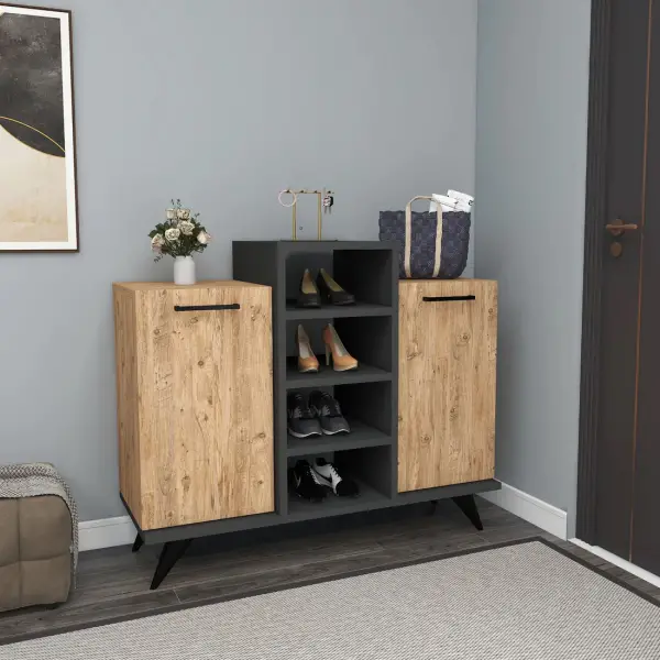 Minta Shoe Storage Shelf with Cabinet - Atlantic Pine / Anthracite