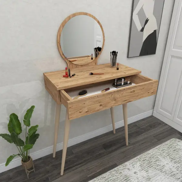 Novae Makeup Vanity Table with Mirror - Atlantic Pine