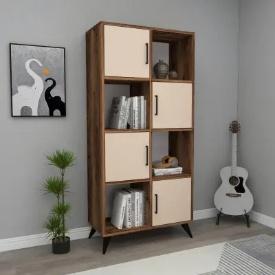 Nyx Bookcase with Cabinets and Shelves - Light Walnut / Beige