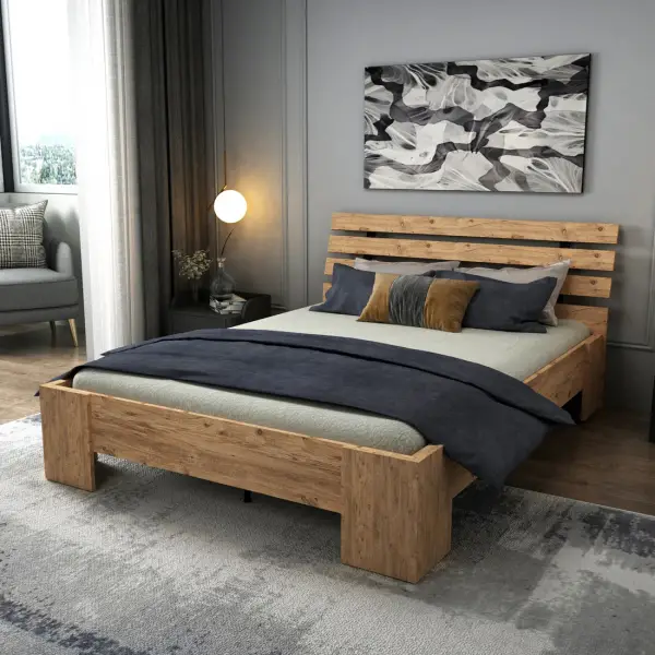 Megan Double Bedstead Bed Frame with Headboard - Atlantic Pine
