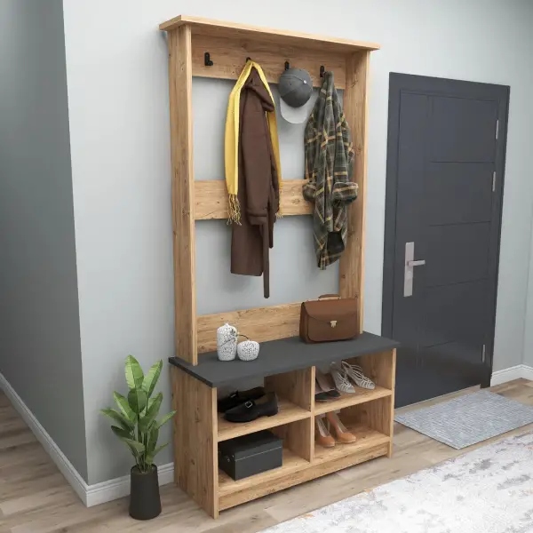 Amelia Hallway Coat Rack with Shelves - Atlantic Pine / Anthracite