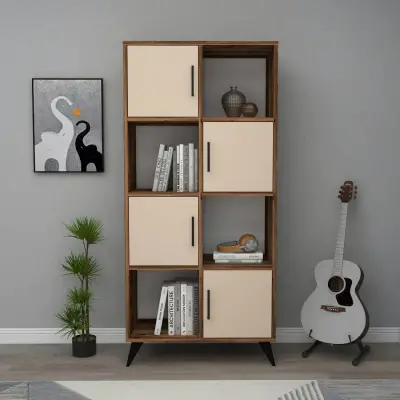 Nyx Bookcase with Cabinets and Shelves - Light Walnut / Beige