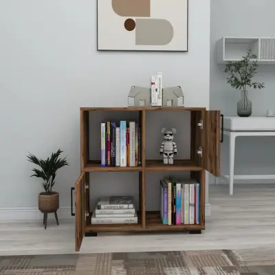 Vasilis Bookcase with Cabinets and Shelves - Light Walnut