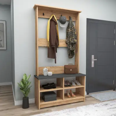 Amelia Hallway Coat Rack with Shelves - Atlantic Pine / Anthracite