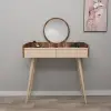 Burim Makeup Vanity Table with Mirror - Light Walnut / Beige