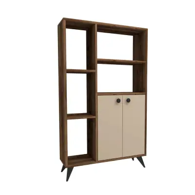 Melantha Bookcase with Cabinets and Shelves - Light Walnut / Beige